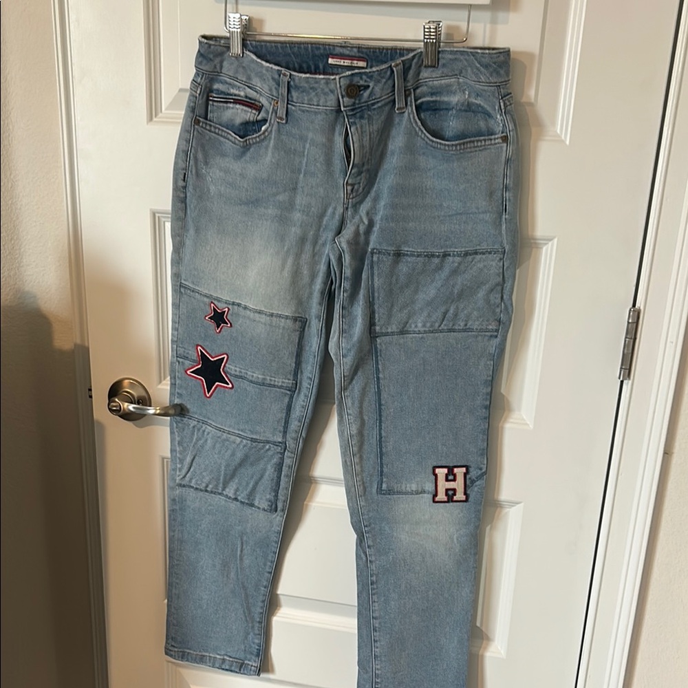 Tommy Hilfiger Blue Ankle Cropped Jeans with Star Patches